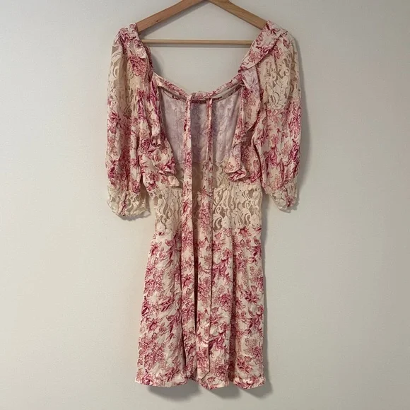 Free People Floral Lace Dress in Cream and Pink size 8 - Picture 4 of 6